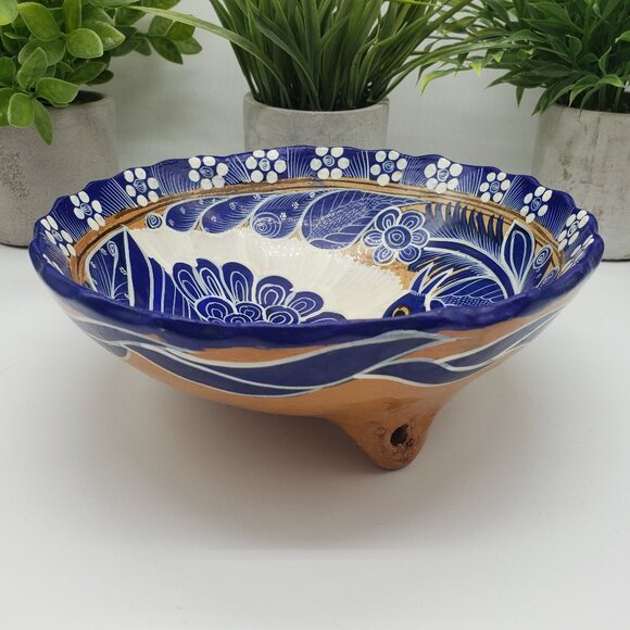 Vintage Hand Painted Mexican Talavera Blue Bird Art Pottery Dish 7.5" - Picture 3 of 8